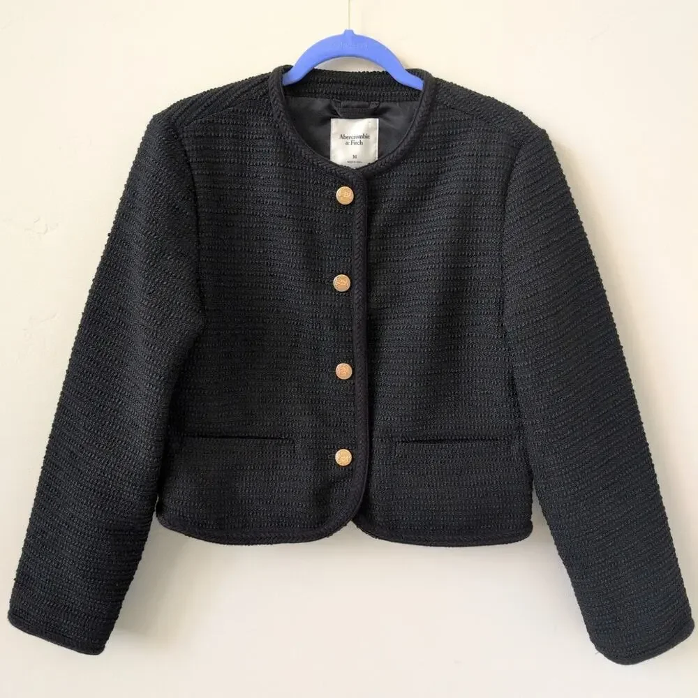 Abercrombie & Fitch Collarless Tweed Blazer Jacket size M - Picture 2 of 5